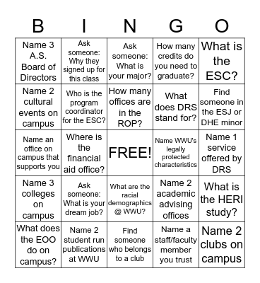 Diversity in Higher Education  Bingo Card