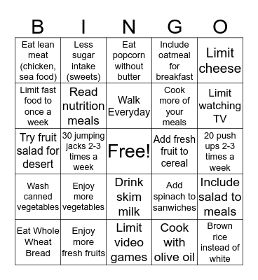 How to Be Heart Healthy Bingo Card