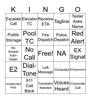 Kingo Bingo Card