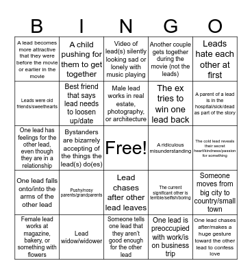 Hallmark Romance Movie Bingo Card