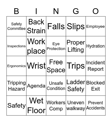 Safety Committee Bingo Card