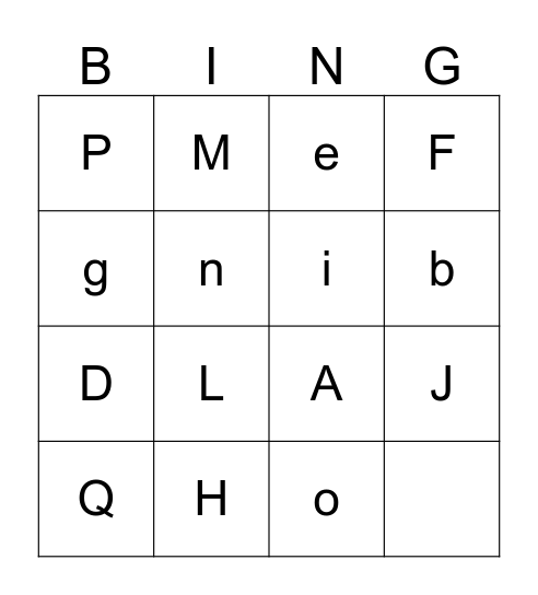 The Alphabet Bingo Card