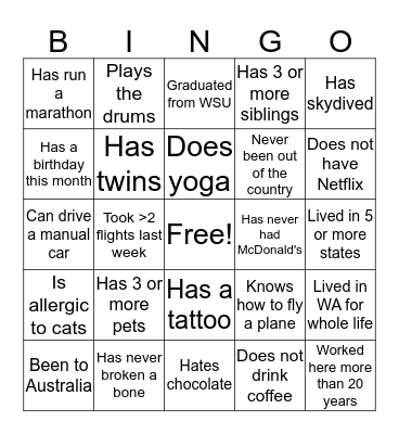 ES New Hire Bingo Card