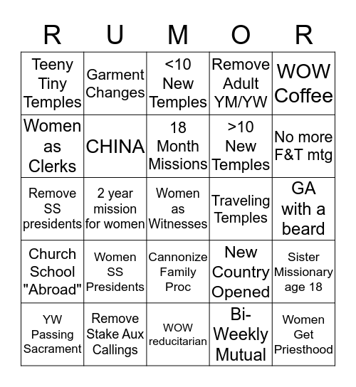 Conference Rumor Bingo Card