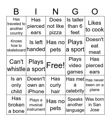 People Bingo! Bingo Card