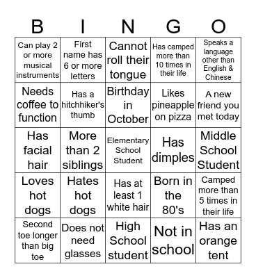 Human Bingo Card