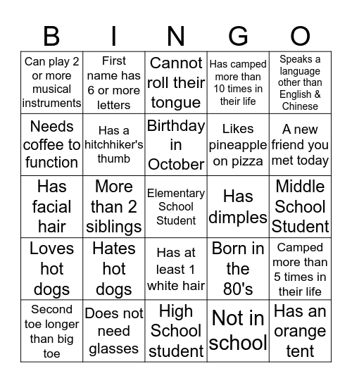 Human Bingo Card