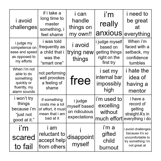 impostor syndrome: the natural genius Bingo Card