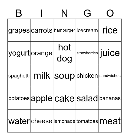 Food Bingo Card