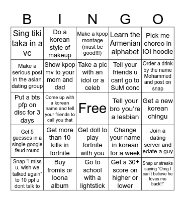 Brebee’s bingo card Bingo Card