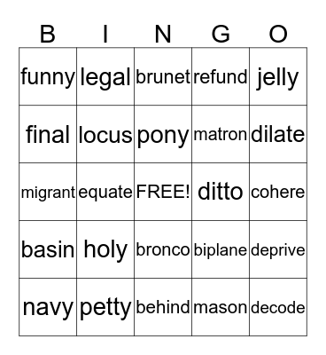 4.3 Bingo Card