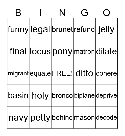 4.3 Bingo Card