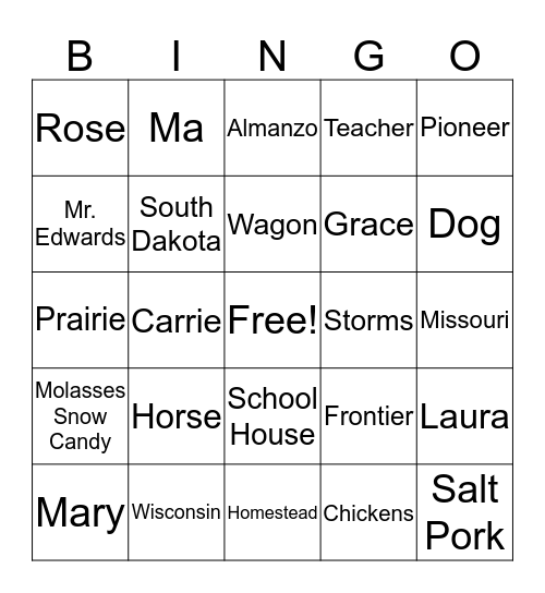 Little House on the Prairie Bingo Card