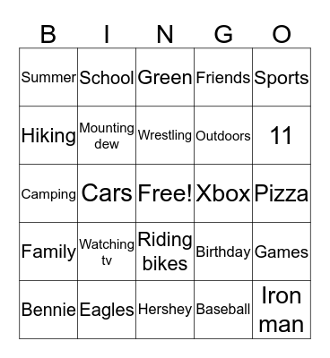 Being Bennie Bingo Card