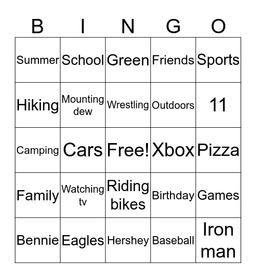 Being Bennie Bingo Card