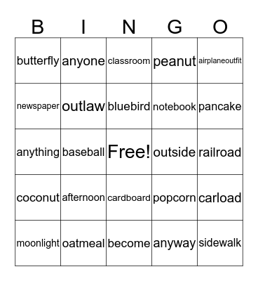 Compound words Bingo Card