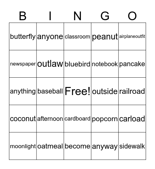 Compound words Bingo Card