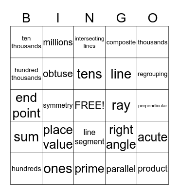 Math Vocabulary Bingo Card