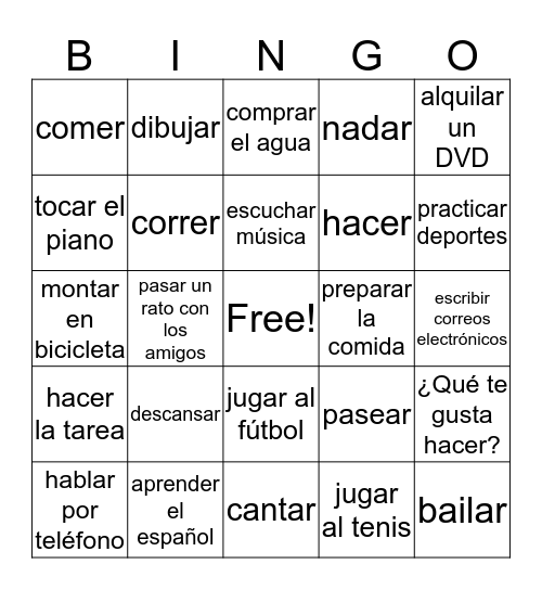 Las Actividades Bingo Card