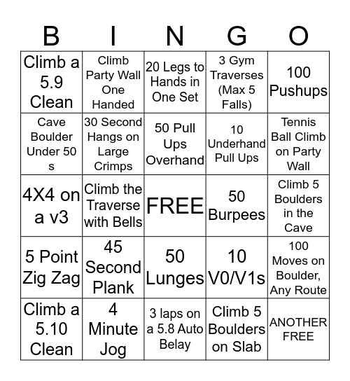 CLIMBING BINGO INT TEAM Bingo Card