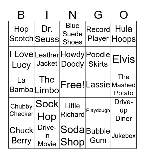 1950's Bingo Card