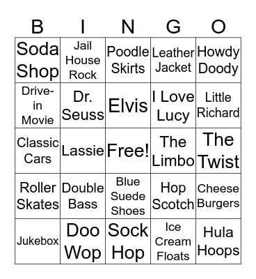 1950's Bingo Card