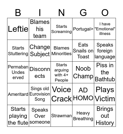 Mike Roller Losing an Argument Bingo Card