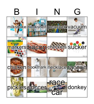 Medial /k/ Bingo Card