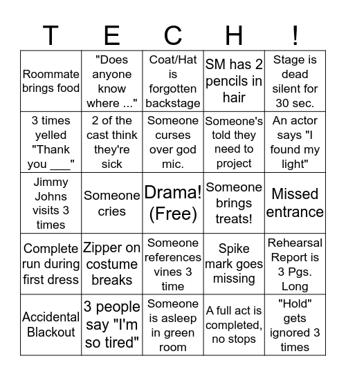 Tech Week Bingo Card