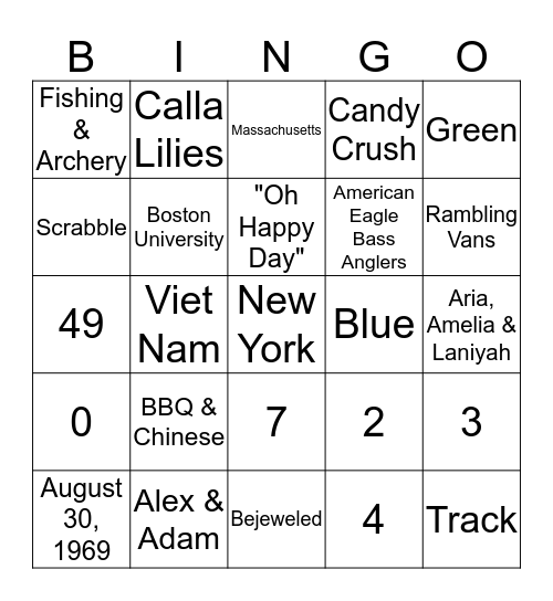 Hat & Frank's 50th Anniversary Bingo Card