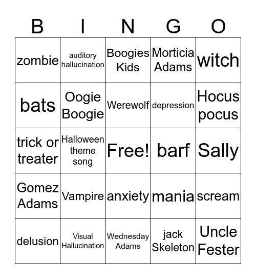Strange Bingo Card