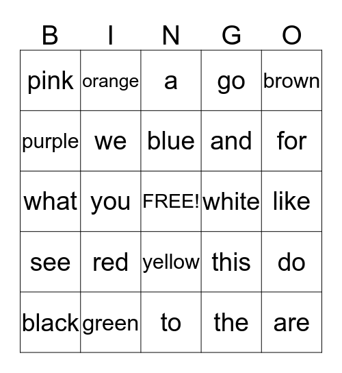 Sight words Bingo Card