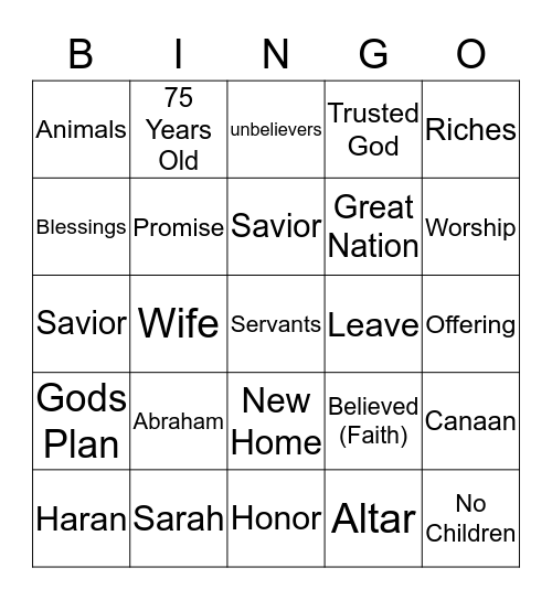 Abraham Trusts God Bingo Card