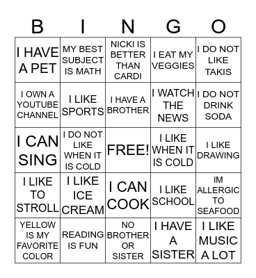 Getting To Know You Bingo Card