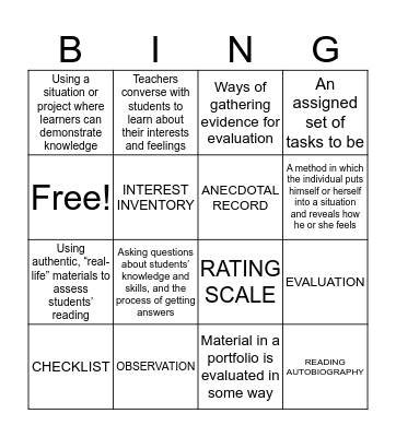 VOCABULARY BINGO Card