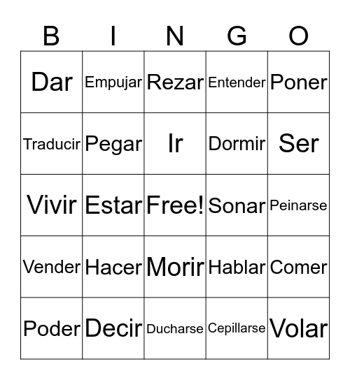 Vocabulary Words Bingo Card