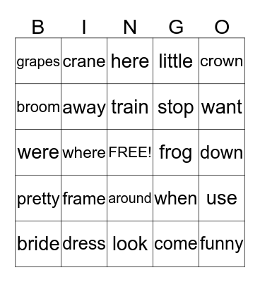 Quinn's r blends and Spelling Sight Words 4/1/14 Bingo Card