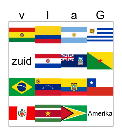 vlaggen van Zuid Amerika Bingo Card
