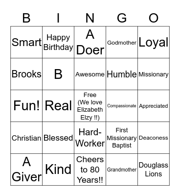 Elizabeth's     80th   Birthday  Bingo Card