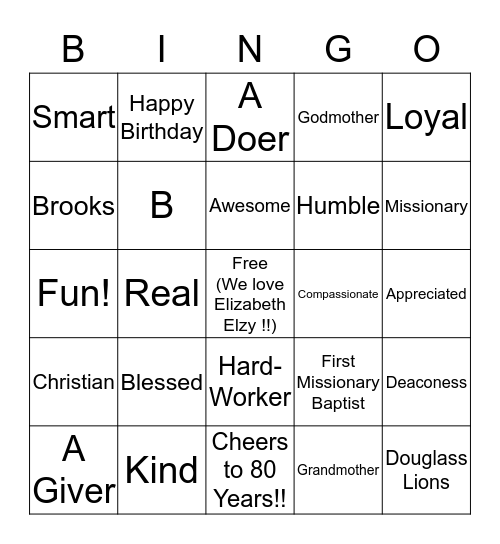 Elizabeth's     80th   Birthday  Bingo Card