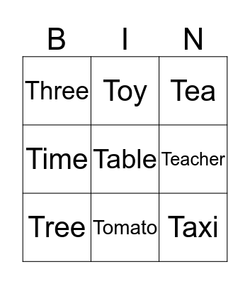 T Bingo Card