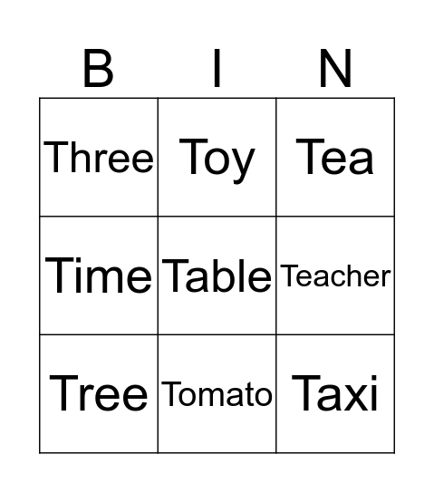 T Bingo Card