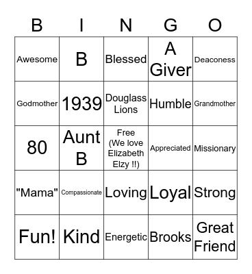 Elizabeth's     80th   Birthday  Bingo Card