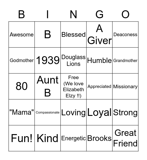 Elizabeth's     80th   Birthday  Bingo Card