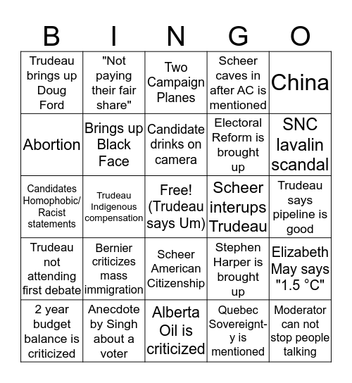 Debate Bingo Card