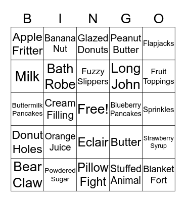 Donut Miss Our Pajama Jam & Pancake Party Bingo Card