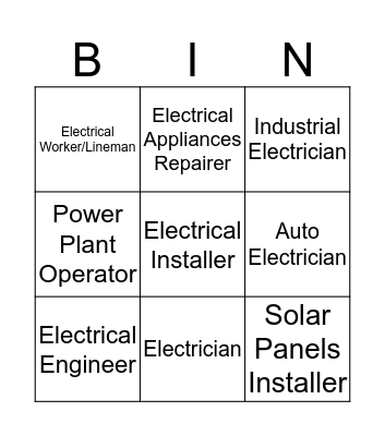 Electricity Bingo Card