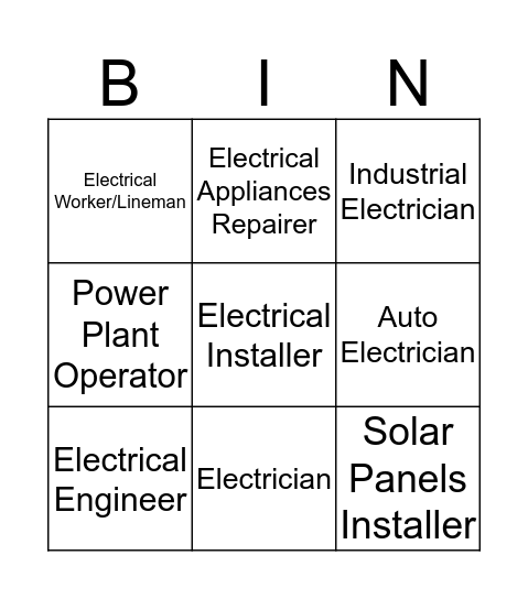 Electricity Bingo Card