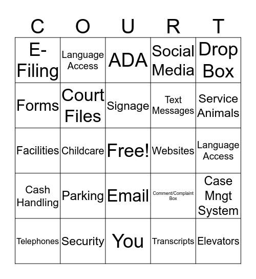 Public Access Bingo Card
