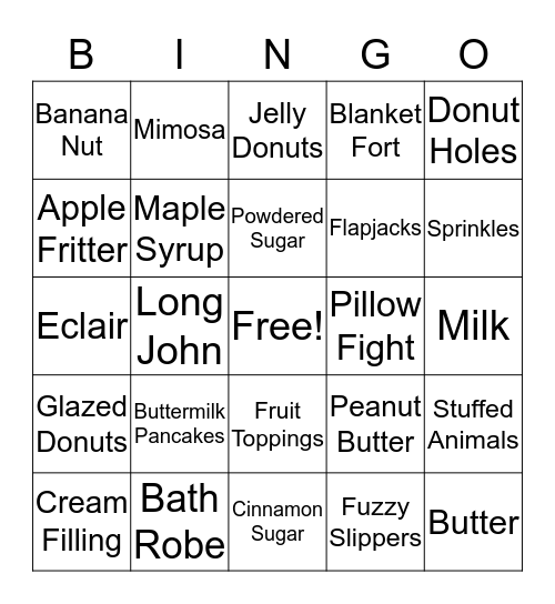 Donut Miss Our Pajama Jam & Pancake Party Bingo Card